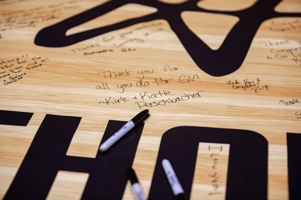 Up-close shot of the court signing